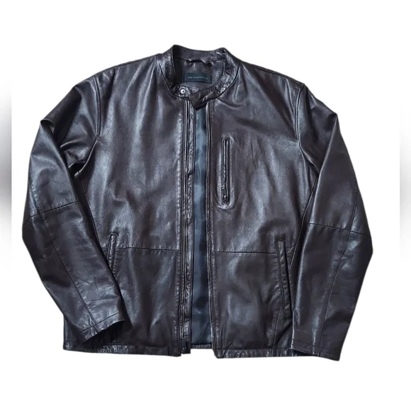 John Varvatos Lambskin | Leather Motorcycle | Ribbed Bomber Jacket | Cognac - Picture 6 of 10